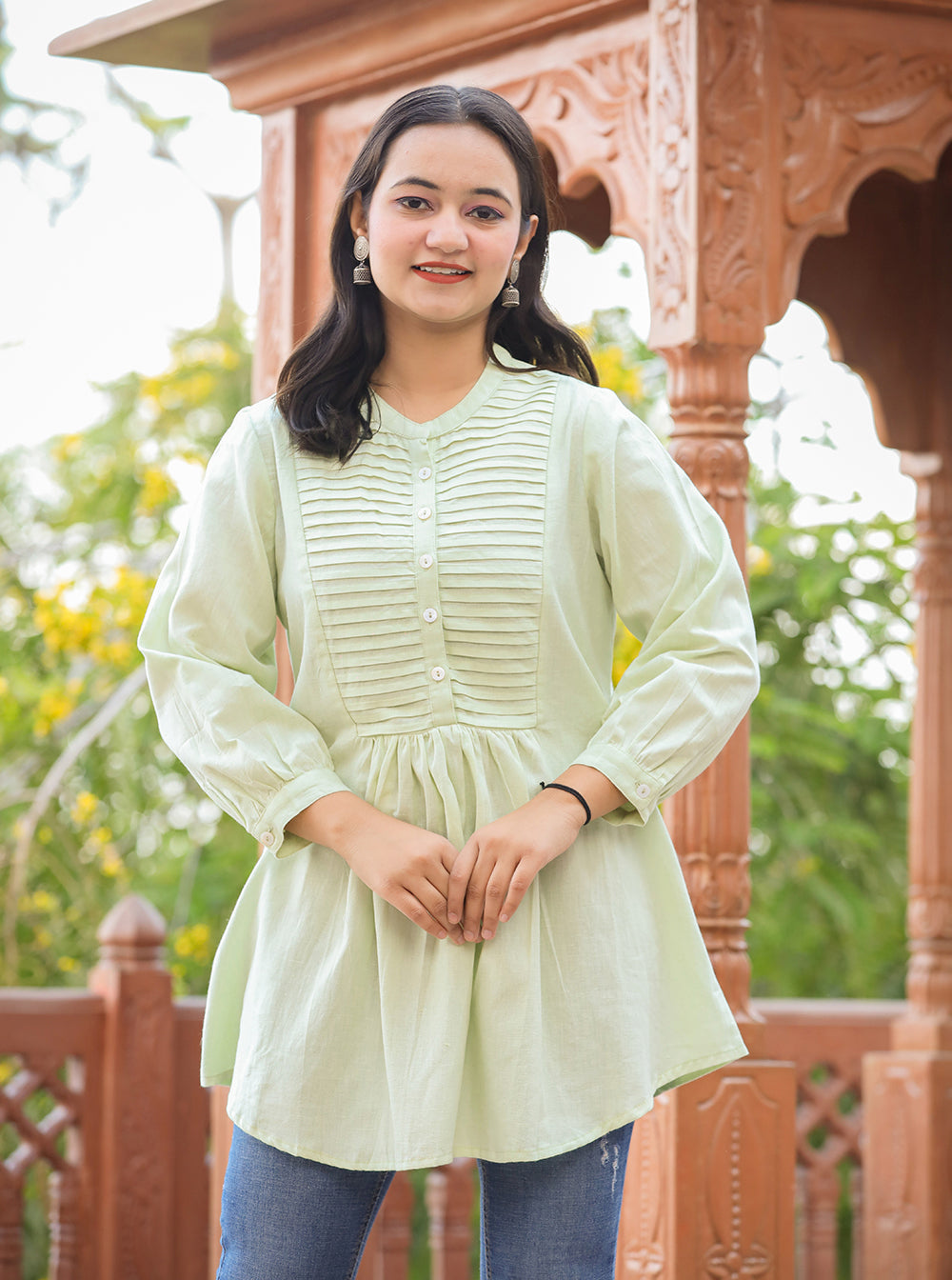Kaajh Women's Pastel Green Cotton Tunic Top - Distacart