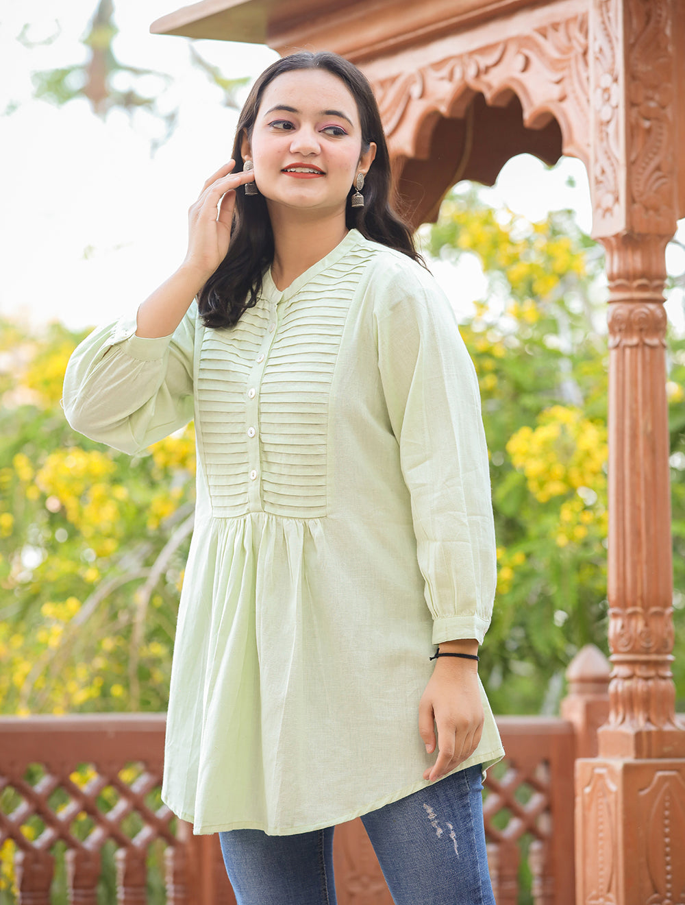 Kaajh Women's Pastel Green Cotton Tunic Top - Distacart