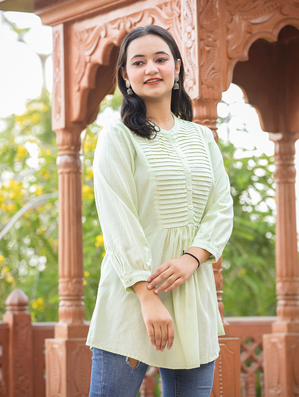 Kaajh Women's Pastel Green Cotton Tunic Top - Distacart