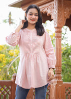Kaajh Women's Pastel Peach Cotton Tunic Top - Distacart