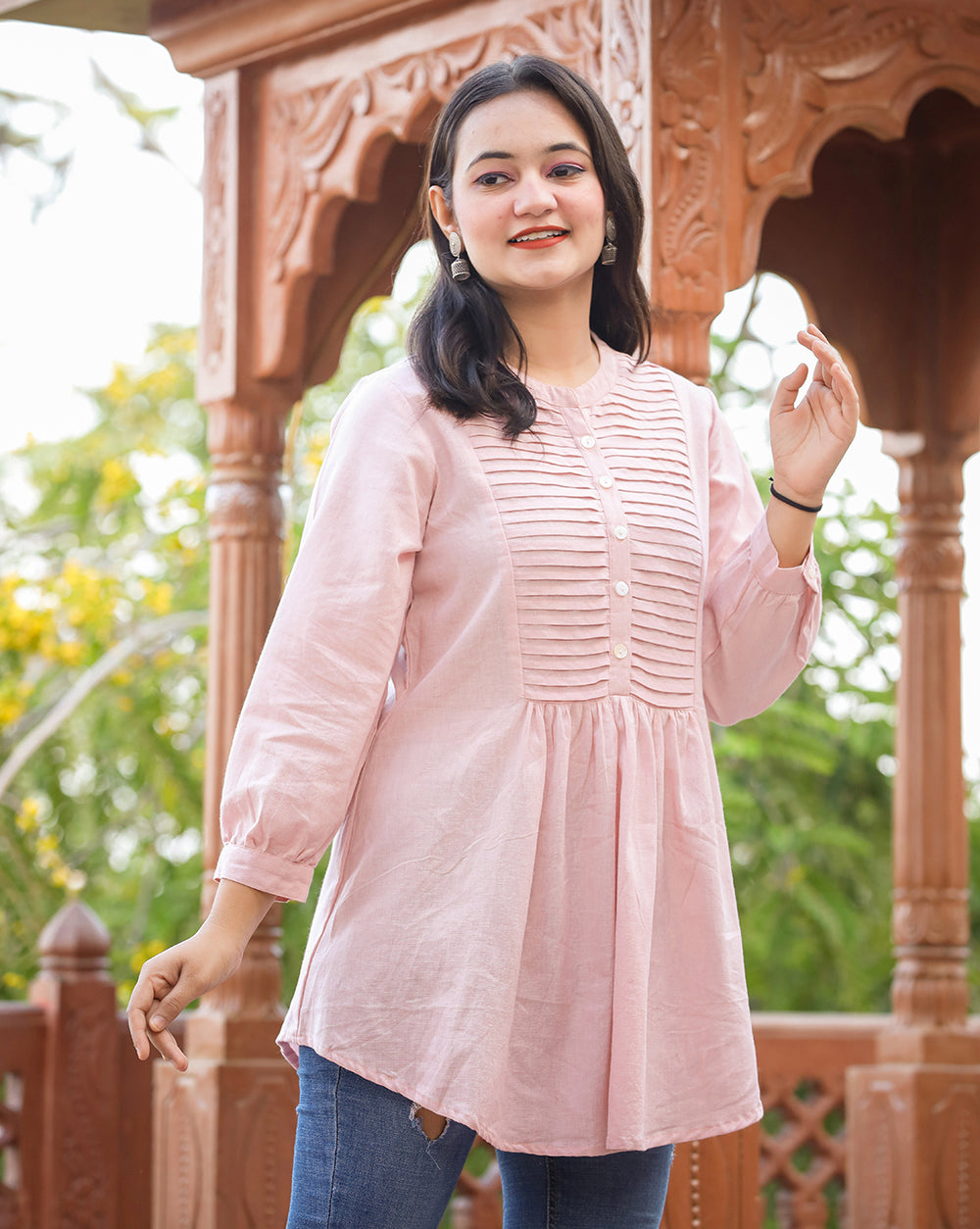 Kaajh Women's Pastel Peach Cotton Tunic Top - Distacart