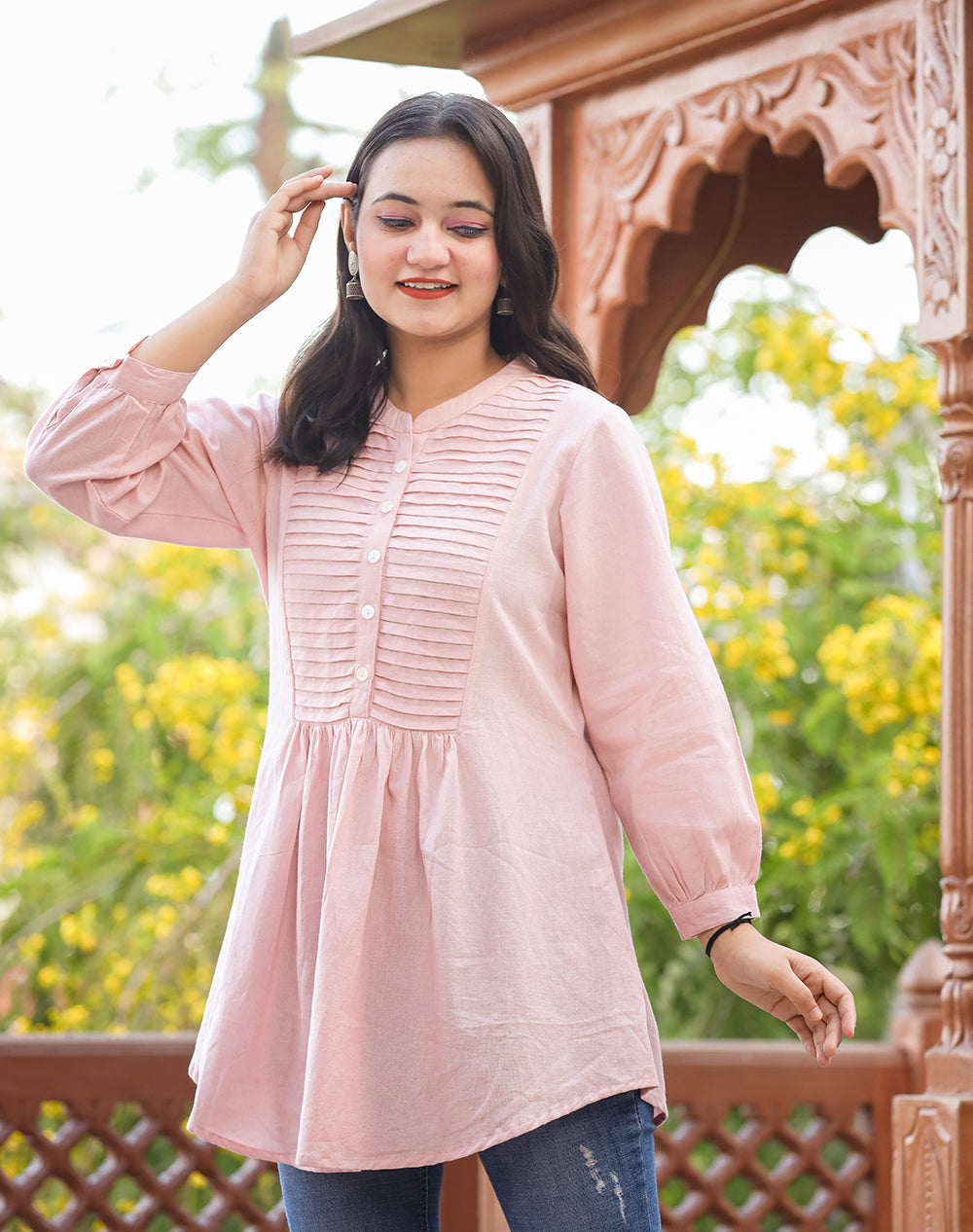 Kaajh Women's Pastel Peach Cotton Tunic Top - Distacart