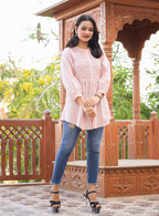 Kaajh Women's Pastel Peach Cotton Tunic Top - Distacart