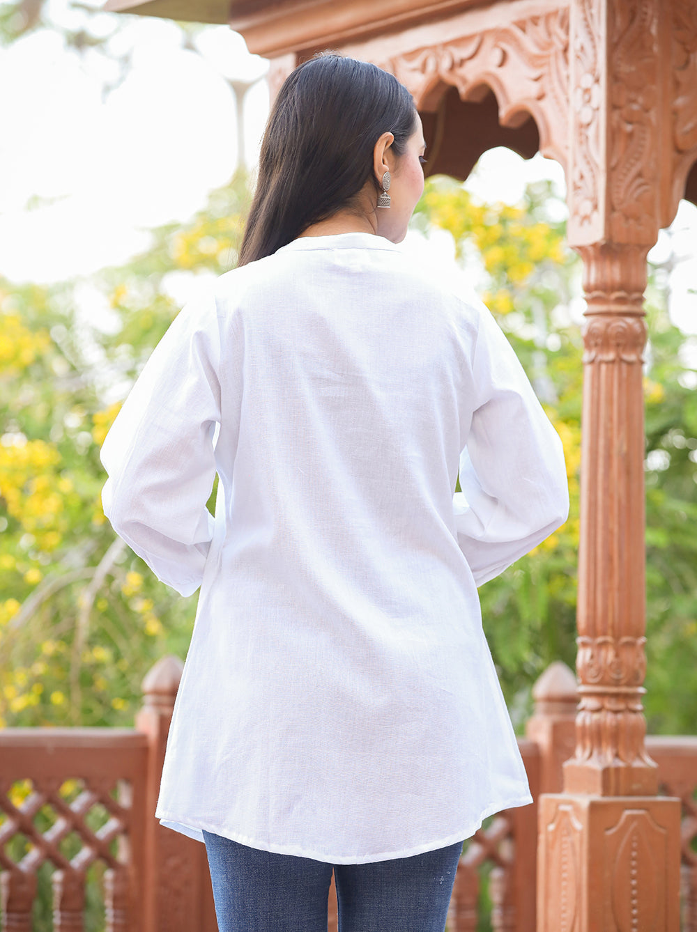 Kaajh Women's Pastel White Cotton Tunic Top - Distacart