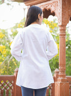 Kaajh Women's Pastel White Cotton Tunic Top - Distacart