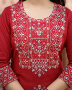 Kaajh Women's Red Rayon Embroidered Kurta Sharara Set With Dupatta - Distacart
