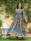 Kaajh Women's Blue Kalamkari Print Viscose Rayon Anarkali Dress - Distacart