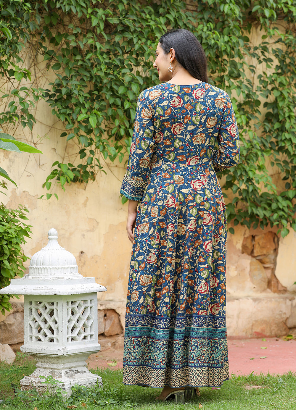 Kaajh Women's Blue Kalamkari Print Viscose Rayon Anarkali Dress - Distacart