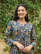 Kaajh Women's Blue Kalamkari Print Viscose Rayon Anarkali Dress - Distacart