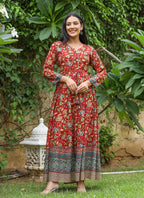Kaajh Women's Maroon Kalamkari Print Viscose Rayon Anarkali Dress - Distacart