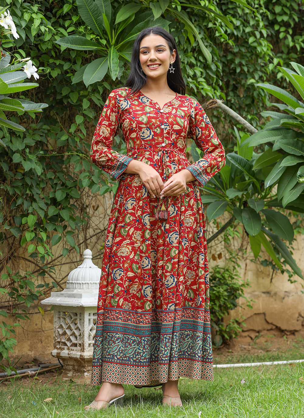 Kaajh Women's Maroon Kalamkari Print Viscose Rayon Anarkali Dress - Distacart