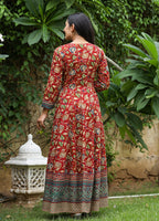 Kaajh Women's Maroon Kalamkari Print Viscose Rayon Anarkali Dress - Distacart