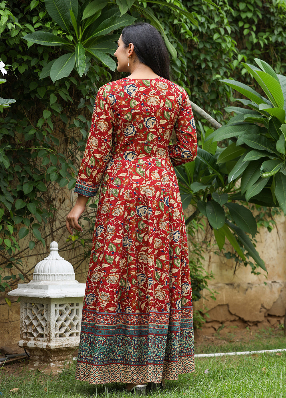 Kaajh Women's Maroon Kalamkari Print Viscose Rayon Anarkali Dress - Distacart