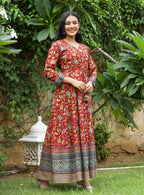 Kaajh Women's Maroon Kalamkari Print Viscose Rayon Anarkali Dress - Distacart