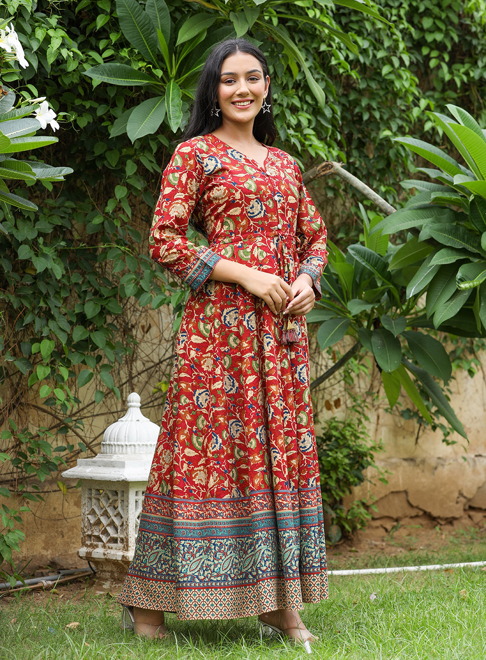 Kaajh Women's Maroon Kalamkari Print Viscose Rayon Anarkali Dress - Distacart