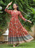 Kaajh Women's Maroon Kalamkari Print Viscose Rayon Anarkali Dress - Distacart