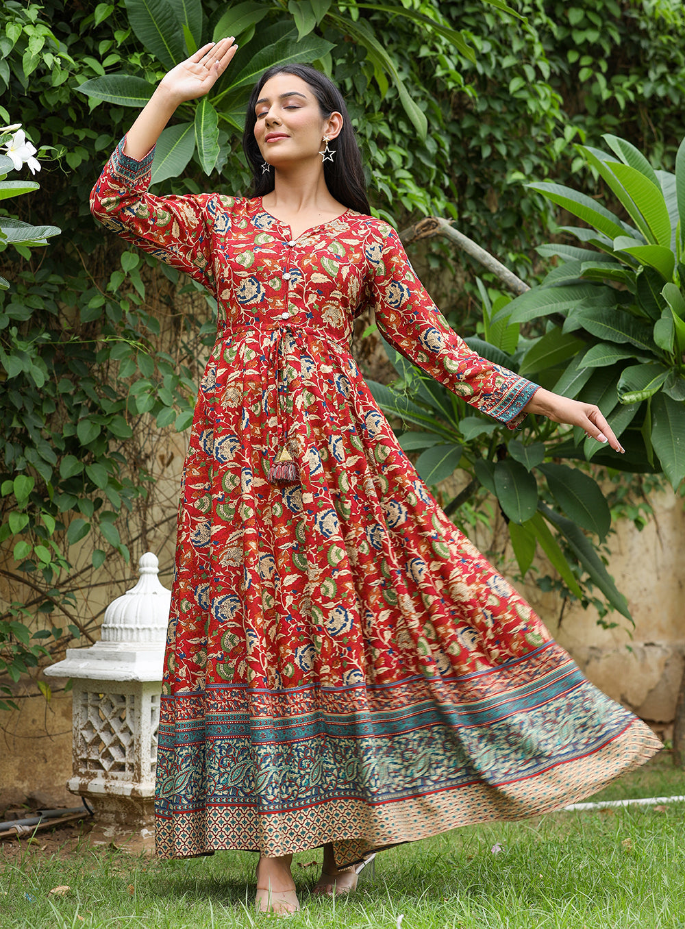 Kaajh Women's Maroon Kalamkari Print Viscose Rayon Anarkali Dress - Distacart