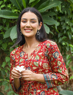 Kaajh Women's Maroon Kalamkari Print Viscose Rayon Anarkali Dress - Distacart