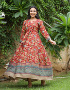Kaajh Women's Maroon Kalamkari Print Viscose Rayon Anarkali Dress - Distacart