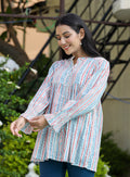 Kaajh Women's White Blue Printed Cotton Top