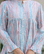 Kaajh Women's White Blue Printed Cotton Top