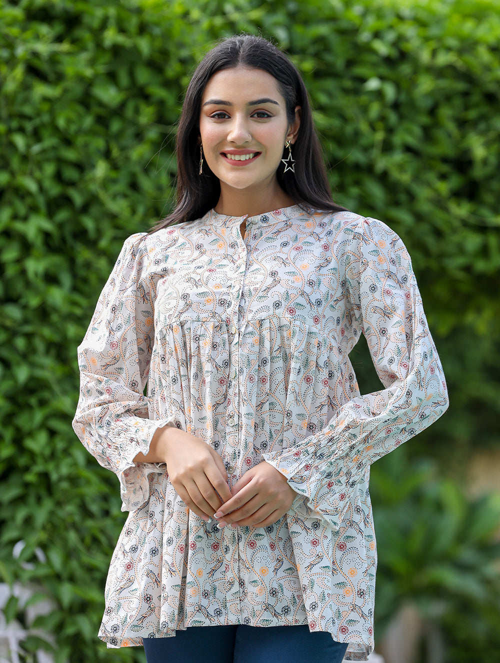Kaajh Women's White Printed Cotton Top
