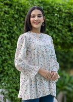 Kaajh Women's White Printed Cotton Top