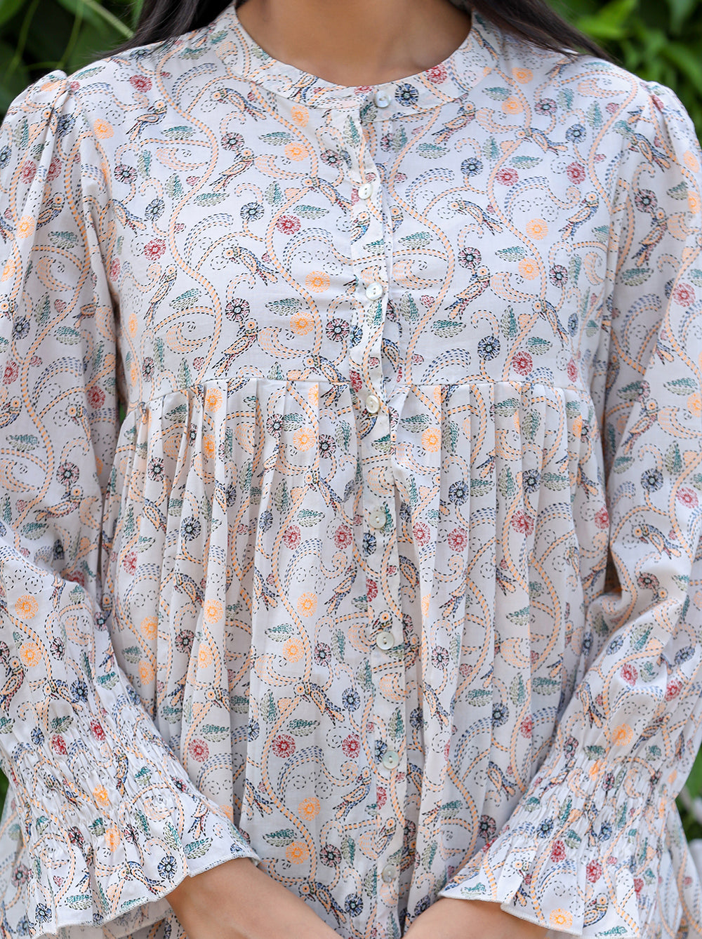 Kaajh Women's White Printed Cotton Top