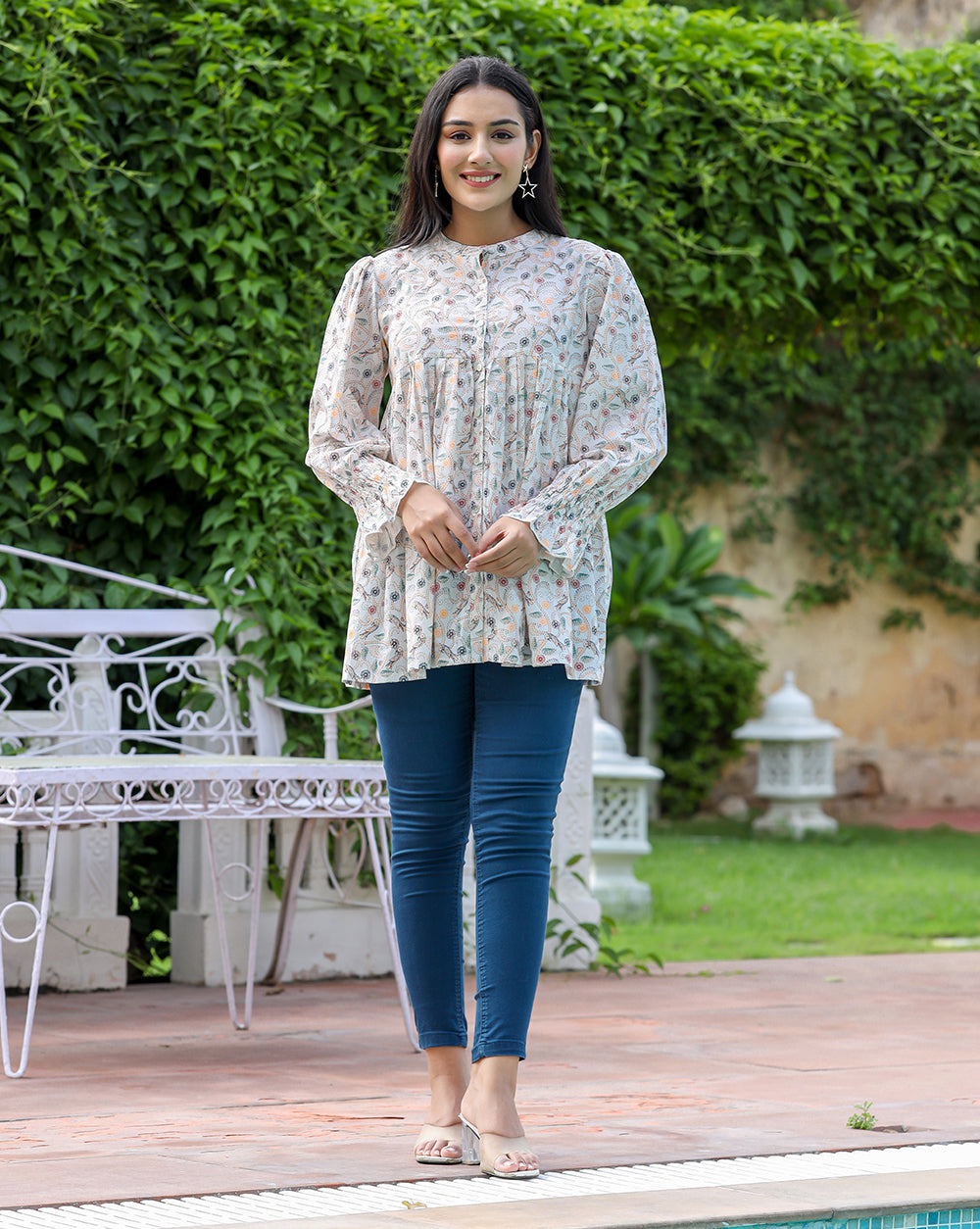 Kaajh Women's White Printed Cotton Top