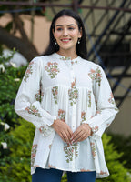 Kaajh Women's White Floral Printed Cotton Top