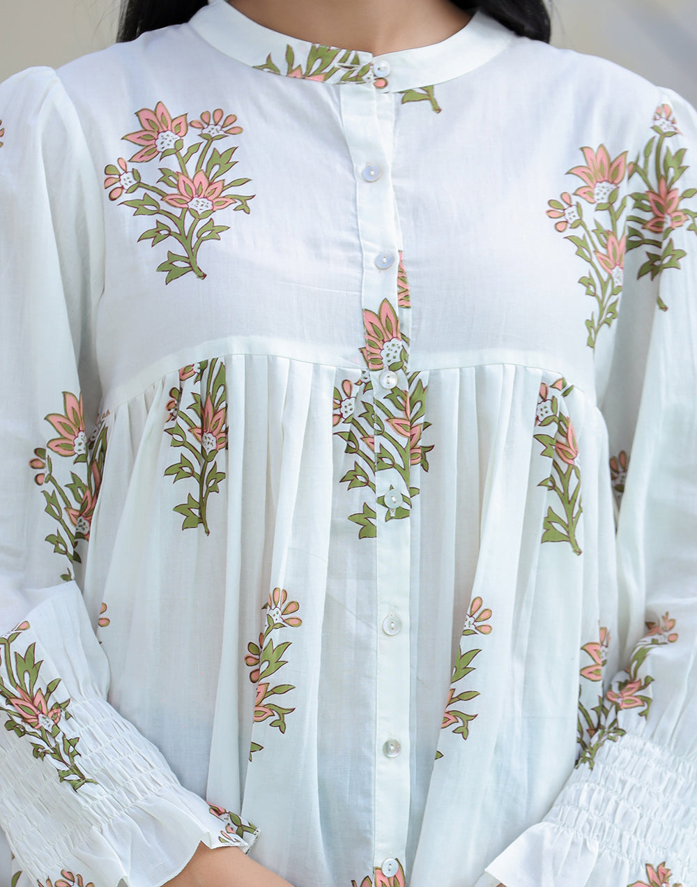Kaajh Women's White Floral Printed Cotton Top