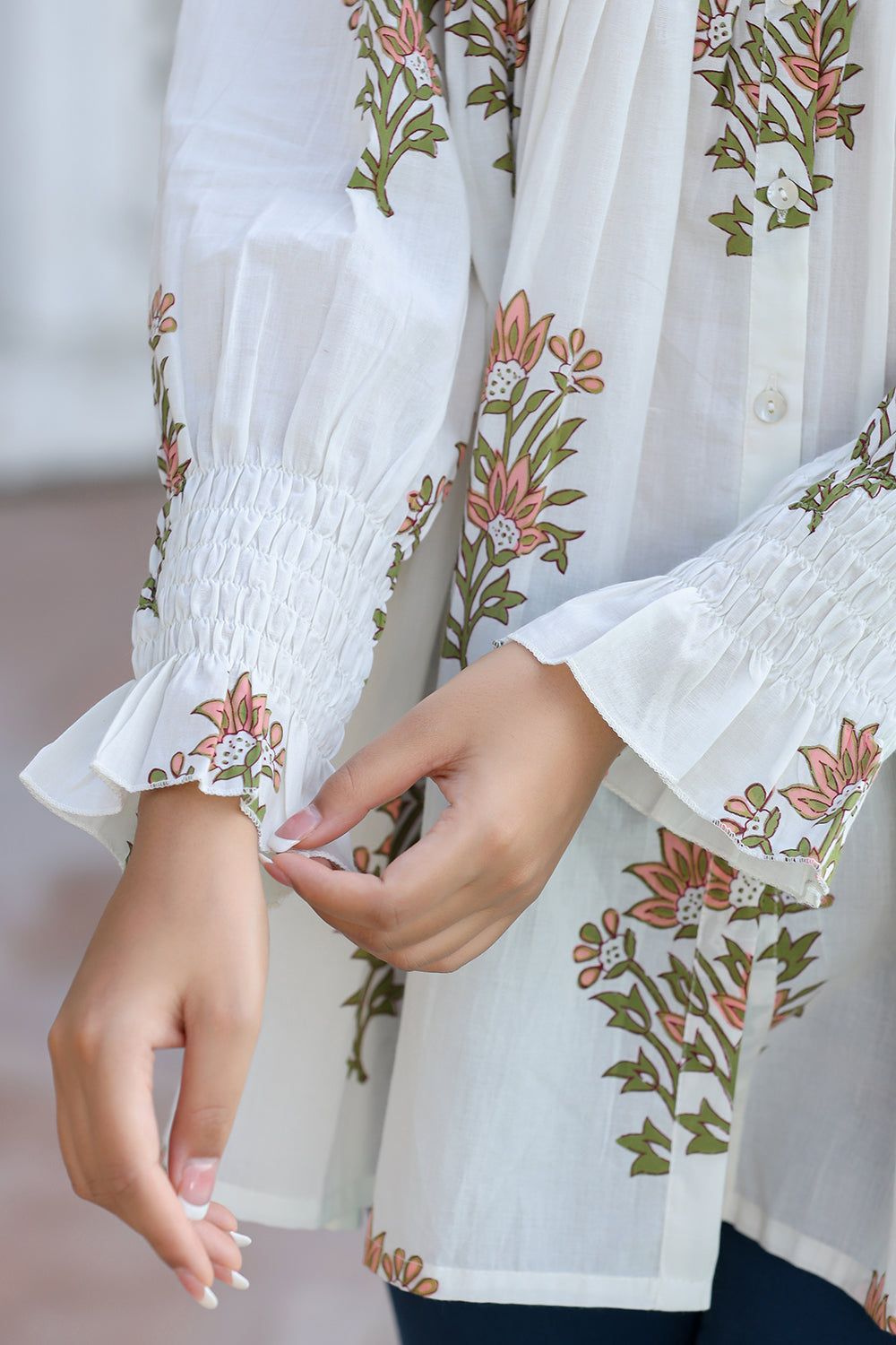 Kaajh Women's White Floral Printed Cotton Top