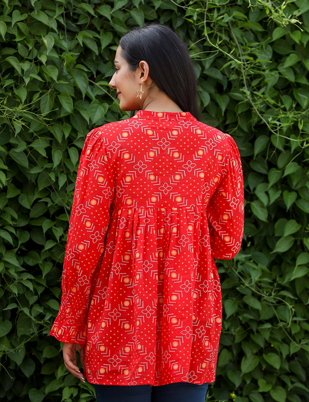 Kaajh Women's Red Printed Cotton Top