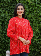 Kaajh Women's Red Printed Cotton Top