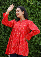Kaajh Women's Red Printed Cotton Top