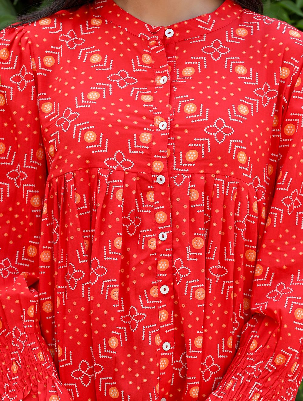 Kaajh Women's Red Printed Cotton Top
