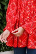 Kaajh Women's Red Printed Cotton Top