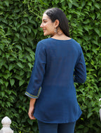 Kaajh Women's Navy Blue Embroidered Cotton Top