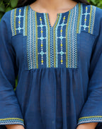 Kaajh Women's Navy Blue Embroidered Cotton Top