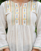 Kaajh Women's Off White Embroidered Cotton Top
