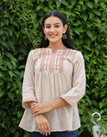 Kaajh Women's Ivory Embroidered Cotton Top