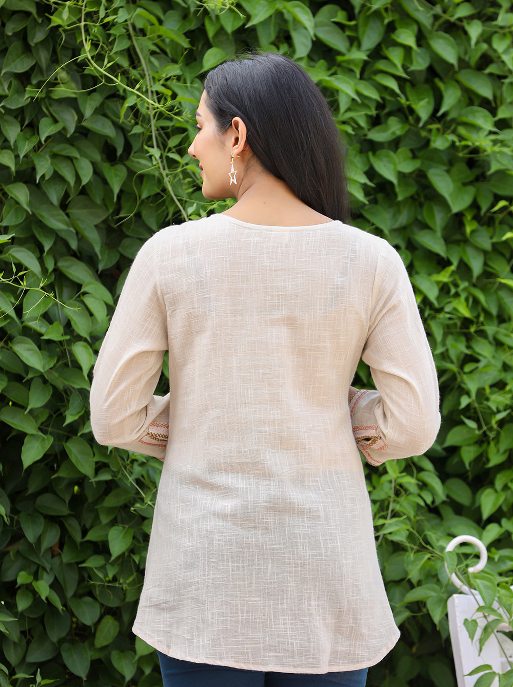 Kaajh Women's Ivory Embroidered Cotton Top