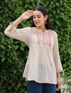 Kaajh Women's Ivory Embroidered Cotton Top