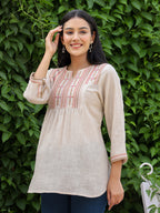 Kaajh Women's Ivory Embroidered Cotton Top