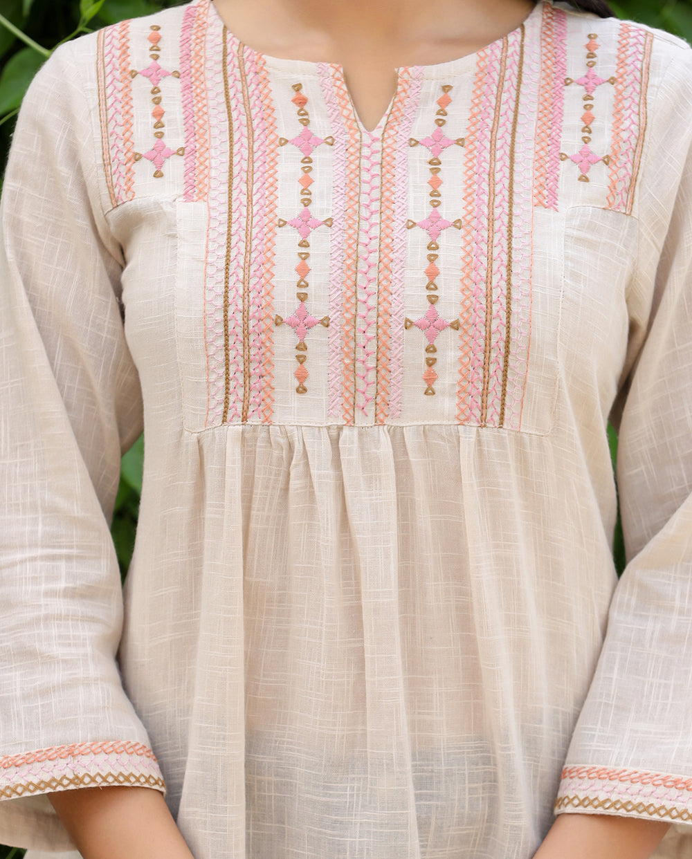 Kaajh Women's Ivory Embroidered Cotton Top
