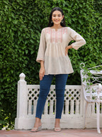 Kaajh Women's Ivory Embroidered Cotton Top