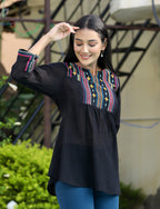 Kaajh Women's Black Embroidered Cotton Top