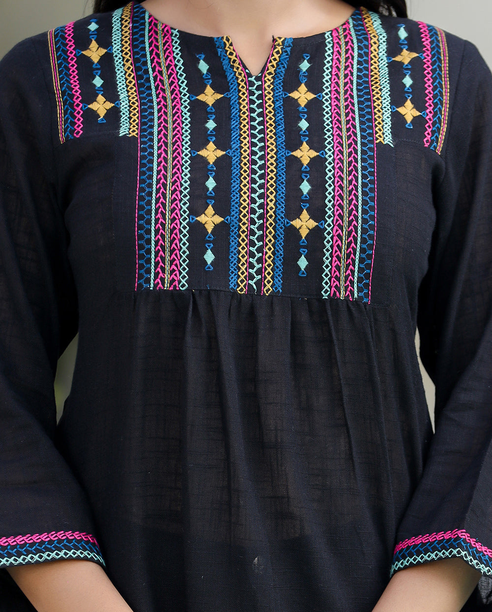 Kaajh Women's Black Embroidered Cotton Top