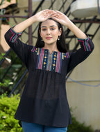 Kaajh Women's Black Embroidered Cotton Top