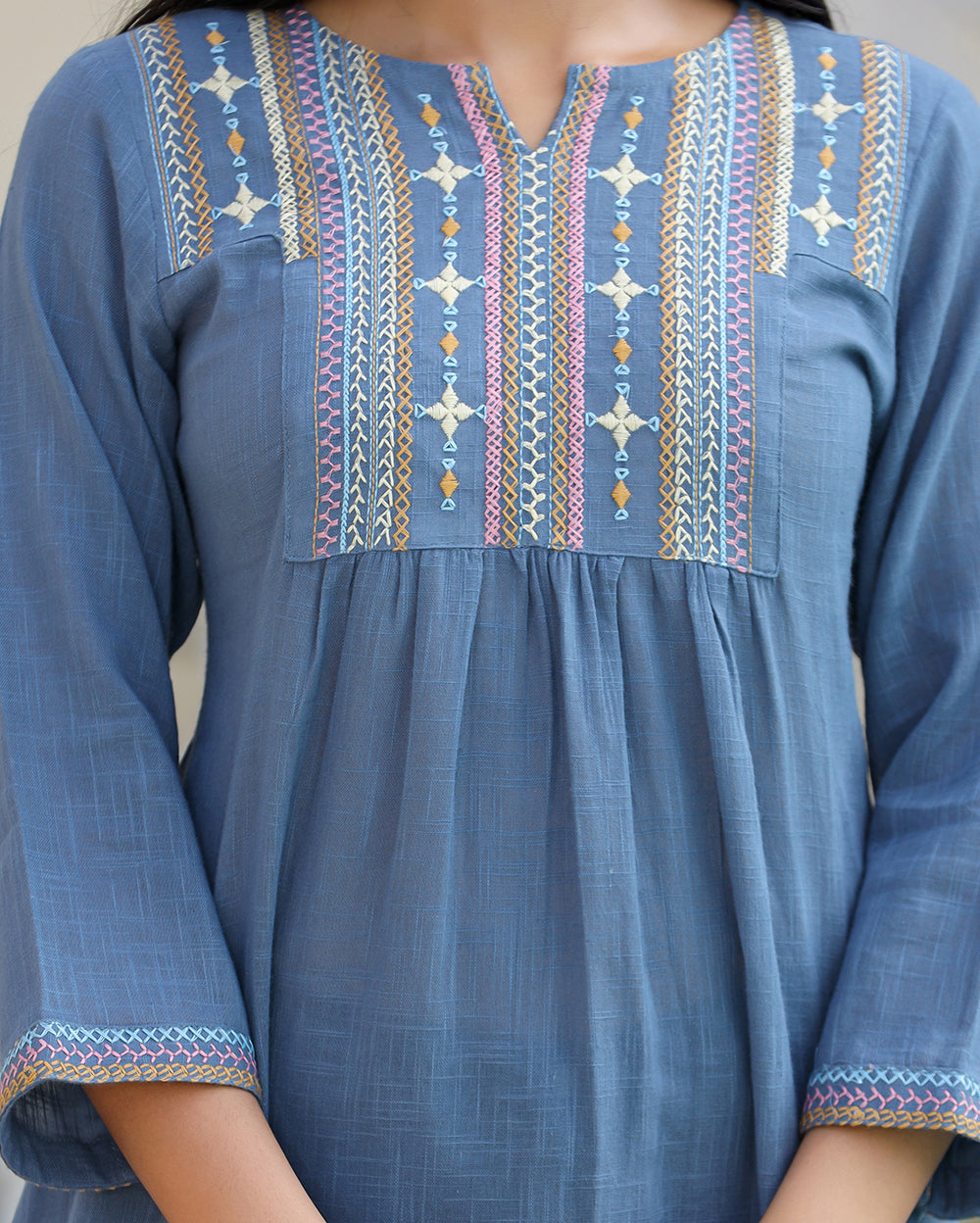 Kaajh Women's Light Blue Embroidered Cotton Top
